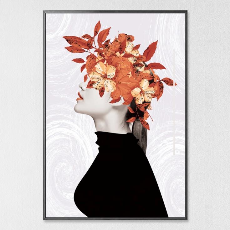Modern Floral Feather Woman Abstract