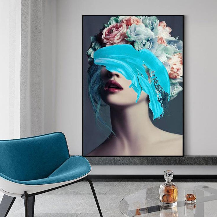 Modern Floral Feather Woman Abstract