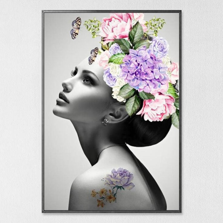 Modern Floral Feather Woman Abstract
