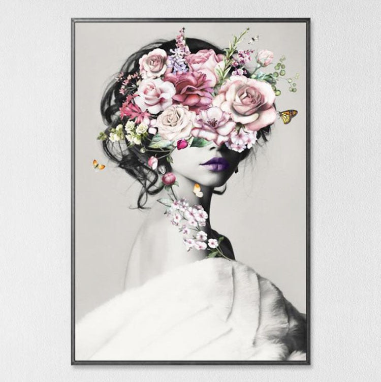 Modern Floral Feather Woman Abstract